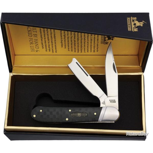 Couteau Rough Ryder Black Reserve One Arm Razor Lame Acier 440A Manche Pakkawood Slip Joint RR2568 -
