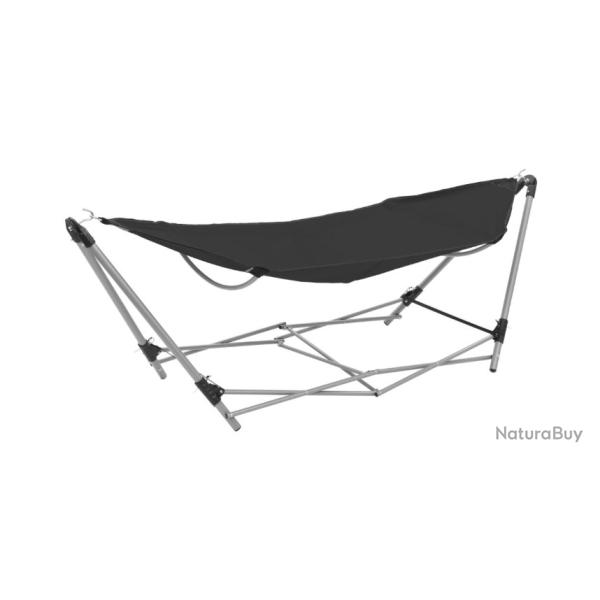 Hamac noir pliable avec support en acier et tissu Oxford 241x76x70 cm
