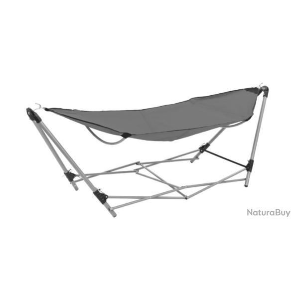 Hamac gris pliable avec support en acier et tissu Oxford 241x76x70 cm