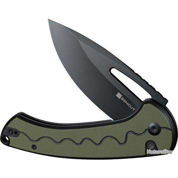 Couteau SENCUT Squiggy Green Lame Drop Point Acier 9Cr18MoV Manche G10 KIVT Button Lock S24082A2