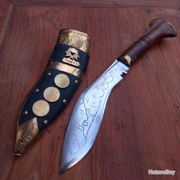 Joli Couteau KUUKRI N�PALAIS Manche en Bois avec Fourreau en Cuir