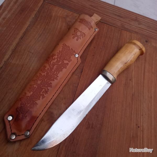 Grand Couteau PUUKKO FINLANDAIS PEITSIKKO  avec ancien Fourreau en cuir Manche en Bois