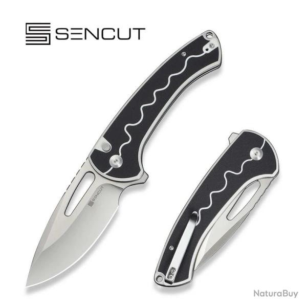 Couteau SENCUT Squiggy White Lame Drop Point Acier 9Cr18MoV Manche G10 KIVT Button Lock S24082A1