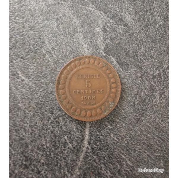 Pi�ce de monnaie 5 centimes Tunisie 1908