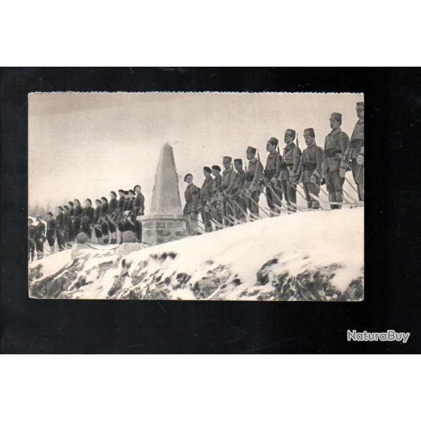 col de l'aution chasseurs alpins et tirailleurs nord-africains dans la neige cpa chasseurs alpins