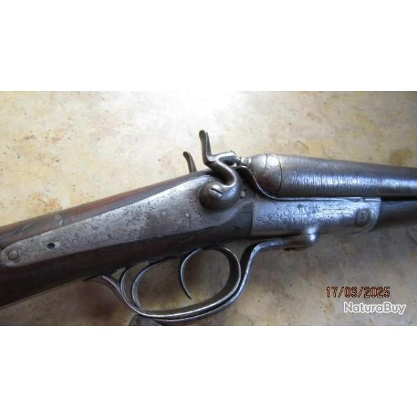 fusil chasse Poligny Jura class� D canon v�ritable damas St Etienne cal 16  fente bois vers chien BE