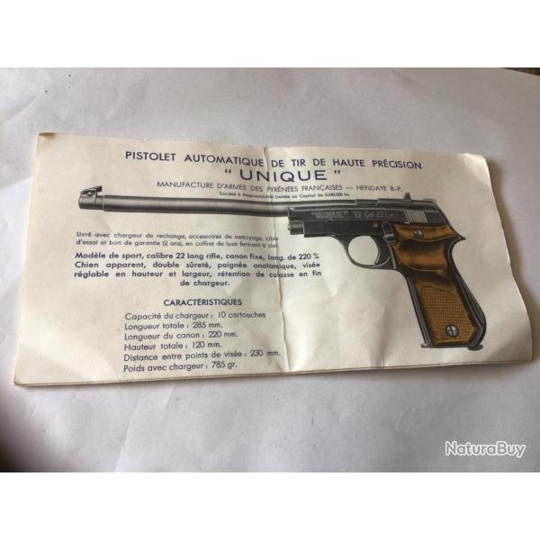 VENDU PAR LE-CUIRASSIER N2 NOTICE ORIGINALE SUR LES PISTOLETS UNIQUE