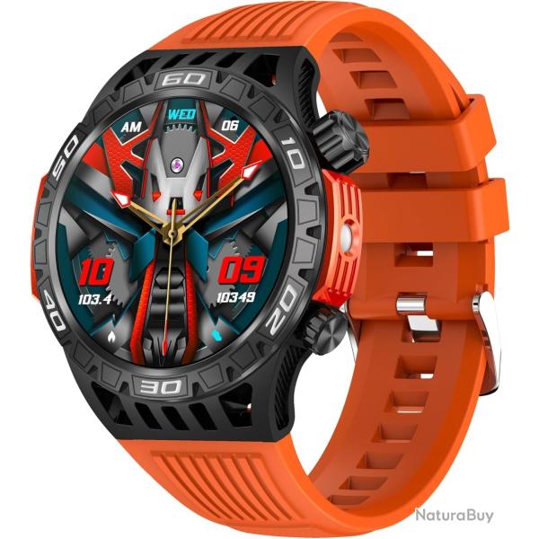 Montre Connecte Homme AMOLED Appels Bluetooth  Sports Torche GPS 5ATM Suivi Sant complet Orange