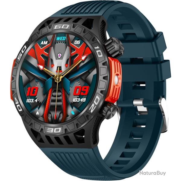 Montre Connecte Homme AMOLED Appels Bluetooth  Sports Torche GPS 5ATM Suivi Sant complet Bleu