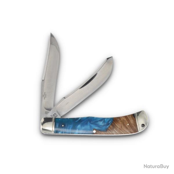 Couteau Rough Rider Jumbo Trapper Pandora Swirl Lames Acier 440 Manche R�sine & Bois Slip RR2651