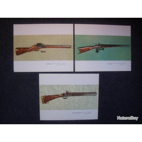 CARABINE DE VENERIE: Lot 3 pubs anciennes cartonn�es m�me th�me - � silex, � 4 canons, � percussion