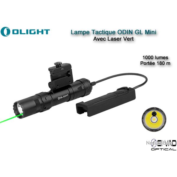 Lampe Tactique Olight ODIN GL Mini avec Laser Vert - Montage Picatinny