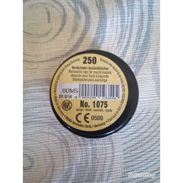 50 amorces RWS 1075 standard, pour tout rvolver et Colt poudre noir