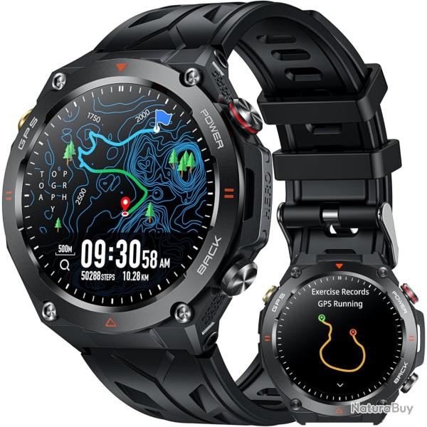 Montre Connecte GPS Homme 1,45" avec Appel Bluetooth Boussole Altimtre Cardio SpO2 Sport Etanche