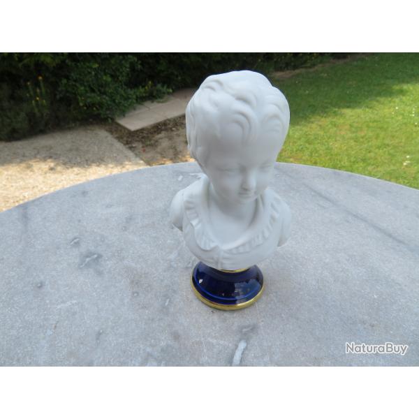 VINTAGE - Buste en biscuit d'enfant avec socle porcelaine de couleur Bleu Colbalt - Japon(Vers 1960)
