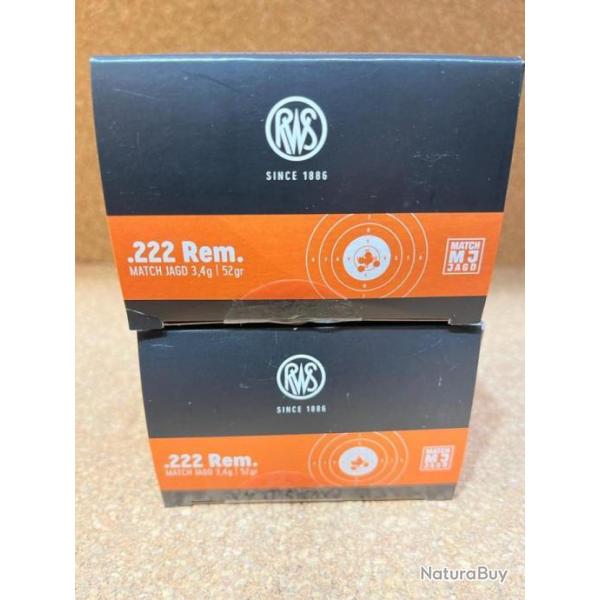 3 Boites de 30 munitions RWS Cal. 222Rem FMJ 3.4G 52Gr