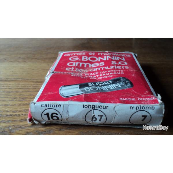 Trs ancienne bote de cartouches, en carton, cal 16/67