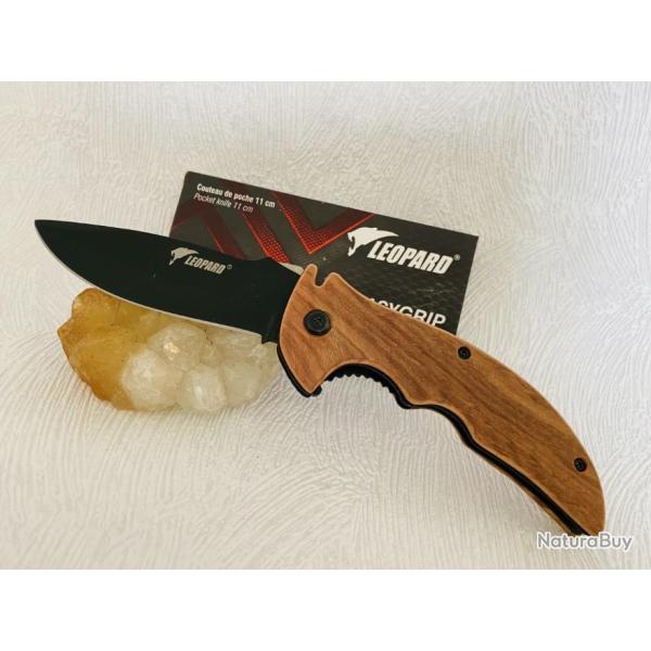 Couteau de poche de s�curit� L�opard collection Easygrip avec manche en bois.