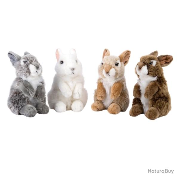 Peluches 4 lapins assis 4 couleurs NATURE DE BRENNE 18cm L680474BR + L680474B + L680474G
