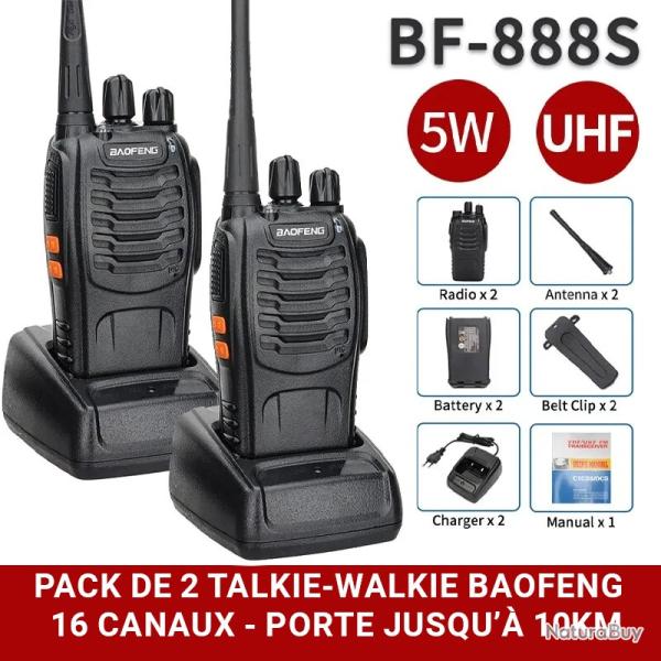 PACK 2x BAOFENG 5W 888-S 5W - PORT�E 10km - 16 canaux - LIVRAISON GRATUITE !!