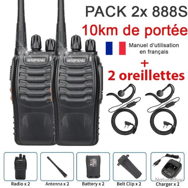 PACK 2x BAOFENG 888S - AVEC 2x OREILLETTES - PORT�E 10km - 16 canaux - LIVRAISON GRATUITE !!