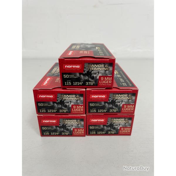 !! NEUF !! CARTOUCHE NORMA CALIBRE 9x19 FMJ 115gr PAR 250