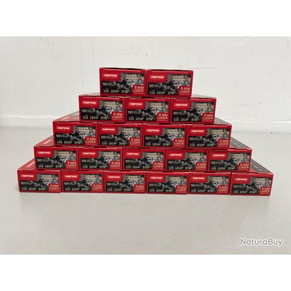 !! NEUF !! CARTOUCHE NORMA CALIBRE 9x19 FMJ 115gr PAR 1000