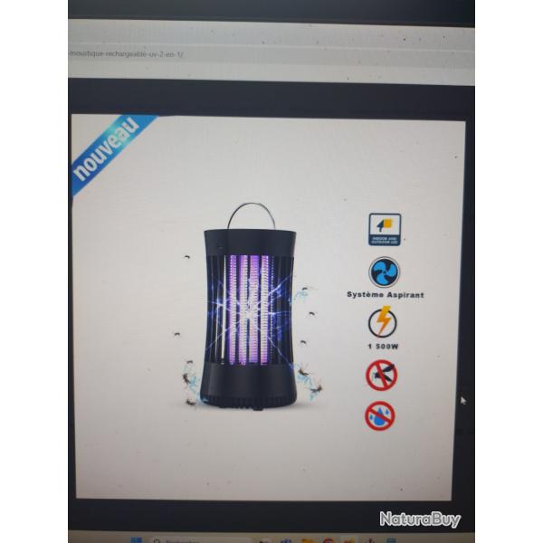 Lampe anti moustique rechargeable uv 2 en 1 rog hunting