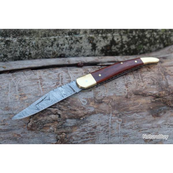 Couteau Damas Lame 128 Couches Fa�on L'Aveyronnais Manche Bois Fabrication Artisanale Cran Forc� 00