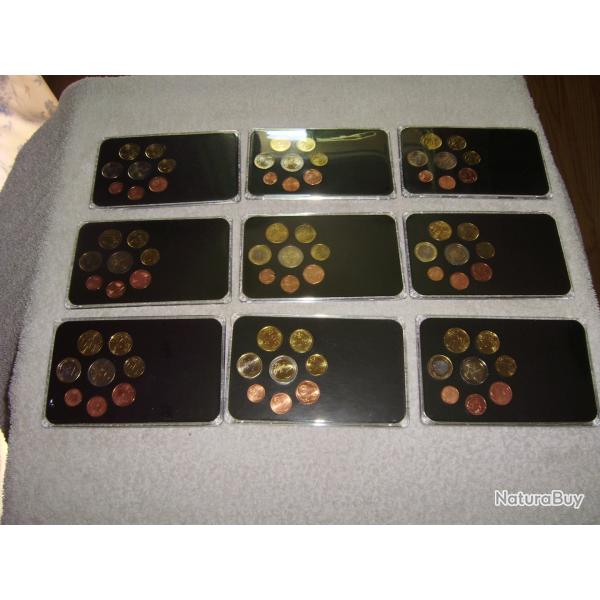Pi�ces euros : 9 s�ries compl�tes diff�rents pays EU en coffret. Superbe