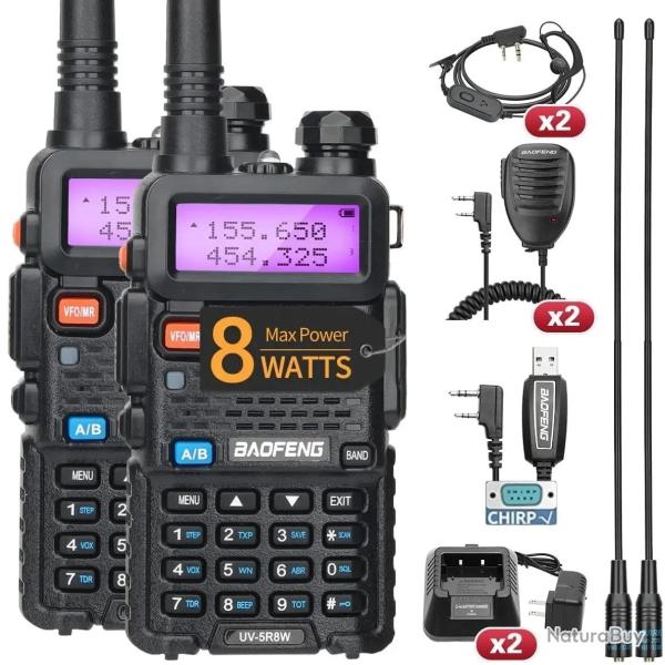 Lot de 2 Talkies-Walkies Baofeng UV-5R 8W Double Bande 128CH Longue Porte Bidirectionnelles