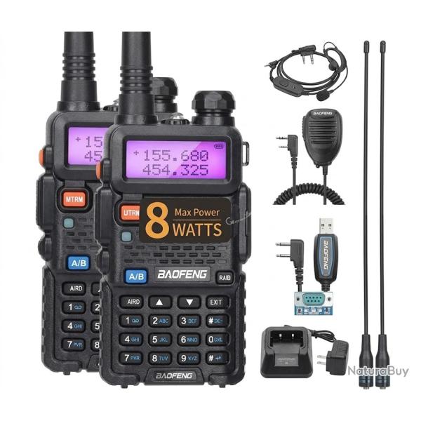 Lot de 2 Talkies-Walkies Baofeng UV-5R 8W Double Bande 128CH Longue Port�e Bidirectionnelles