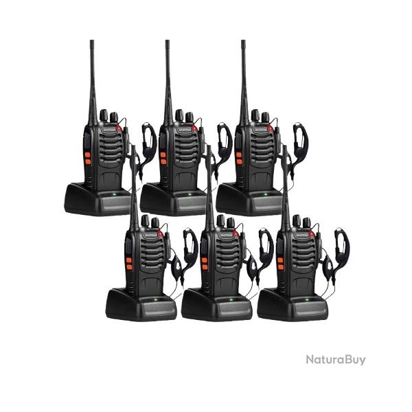 Lot de 6 Talkies-Walkies Baofeng 888S 16 Canaux Longue Porte 5 km VOX LED Chasse Randonne Pro Comp