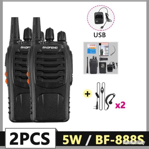 Lot de 2 Talkies-Walkies Baofeng BF-888S  16 Canaux VOX LED Radio Bidirectionnelle Longue Port�e