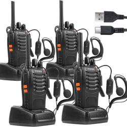 Talkie-Walkie Rechargeable PMR446 16 Canaux Port&eacute;e Jusqu'&agrave; 5 km Batterie 1500 mAh Kit Mains Inclus
