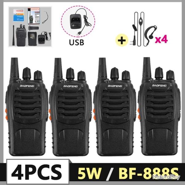 Lot de 4 Talkies-Walkies Baofeng BF-888S  16 Canaux VOX LED Radio Bidirectionnelle Longue Port�e