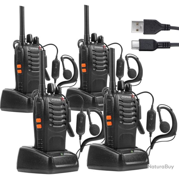 Talkie-Walkie Rechargeable PMR446 16 Canaux Port�e Jusqu'� 5 km Batterie 1500 mAh Kit Mains Inclus