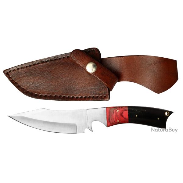 Couteau � lame fixe - Manche bi ton + �tui cuir (3)