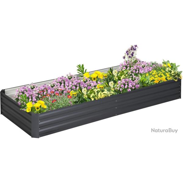 Jardini�re ext�rieur Carr� Potager de Jardin dim. 241L x 90l x 30H cm t�le d'acier ondul�e Gris