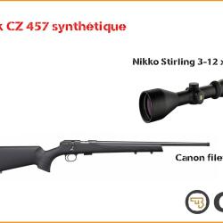 Pack CZ 457 synth&eacute;tique filet&eacute; + Nikko Stirling 3-12 x 56 17 HMR