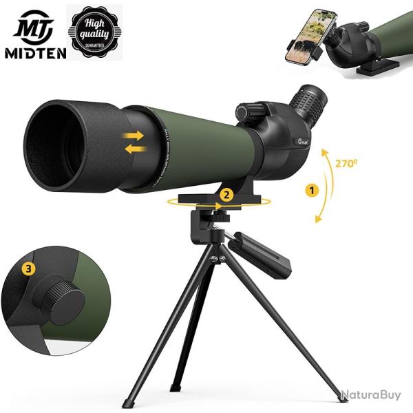 Lunette de vise MidpatiSpotting avec trpied 20-60x80, adaptateur de tlphone LIVRAISON GRATUITE !