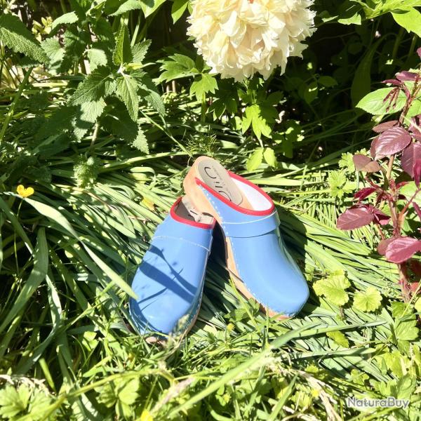 Sabots femme cuir vernis bleu �dition sp�ciale cuir vernis bleu pastel