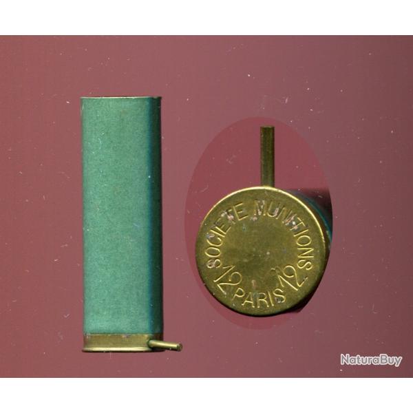 Cal. 12 � broche - marquage : SOCIETE MUNITIONS 12 PARIS 12 - tube carton vert - jamais charg�e
