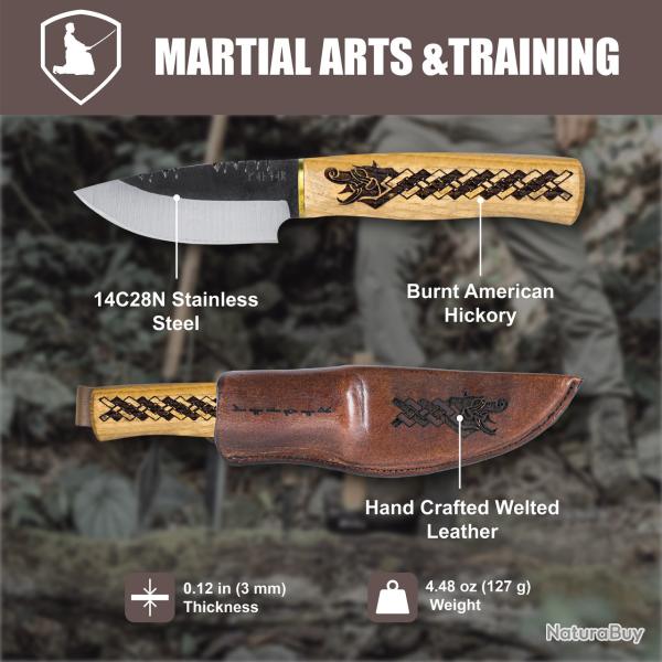 Couteau Condor Norse Dragon Hunter Lame Acier 14C28N Manche Hickory �tui Cuir Salvador CTK102238SK