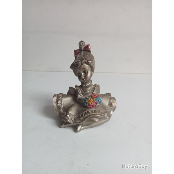 statuette buste jeune fille en �tain massif hauteur 9 cmx 7 cm 300 gr
