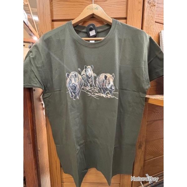 Tee-Shirt kaki Motif Sanglier