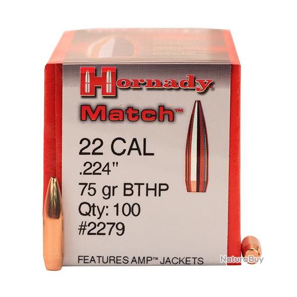 Ogives HORNADY .224 75grs BTHP 2279 - Boite de 100 unit�s
