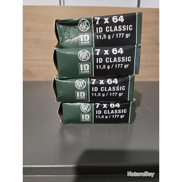 lot de 4 boites de RWS cal.7x64 ID Classic 177 grains - 11.5 grammes /20
