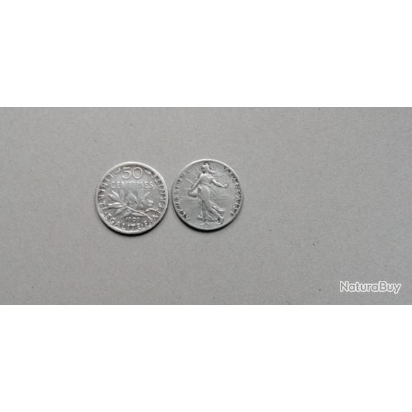 FRANCE = PIECE DE  MONNAIE DE 50 CENTIMES DE 1909 EN ARGENT