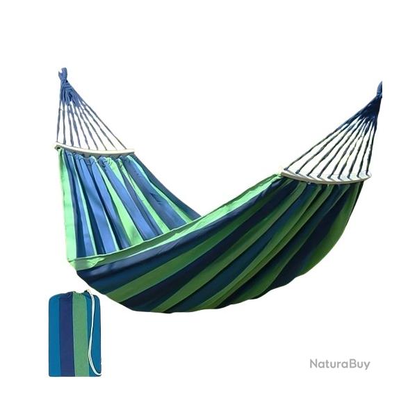 Hamac Double 280x150 cm avec Barres 300 kg Coton & Polyester Intrieur Extrieur Camping Voyage Bleu